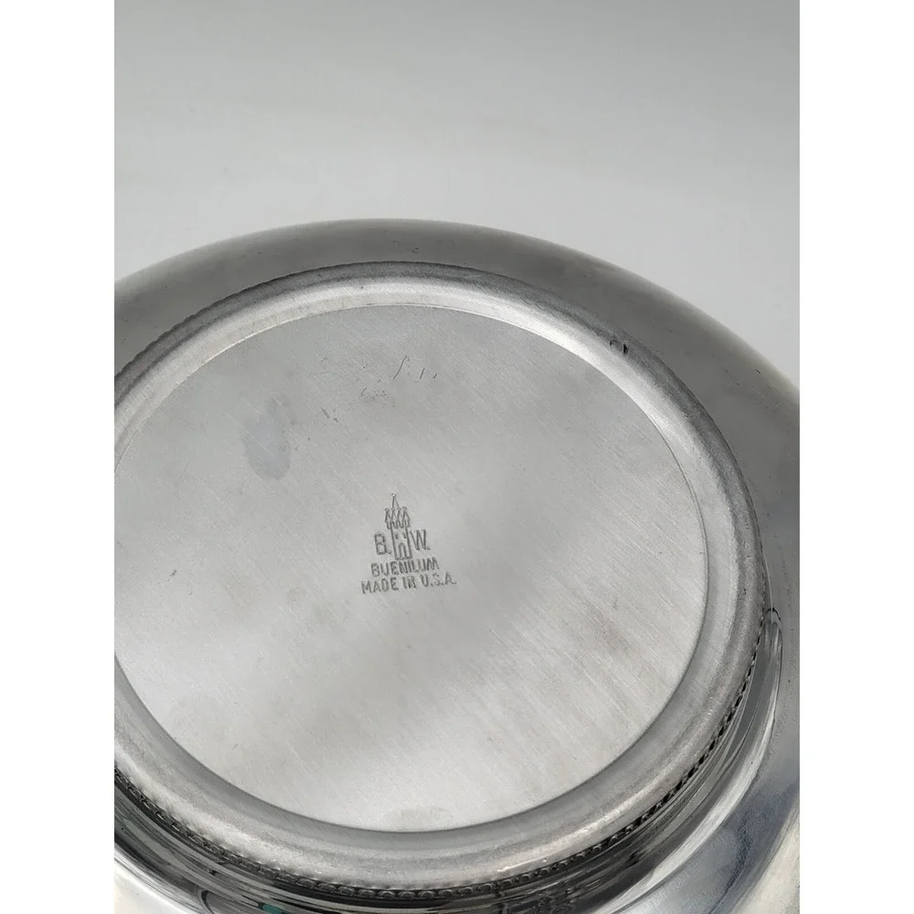 Vtg BW Buenilum Hammered Aluminum Round Serving Bowl With Glass bake Insert‎ MCM